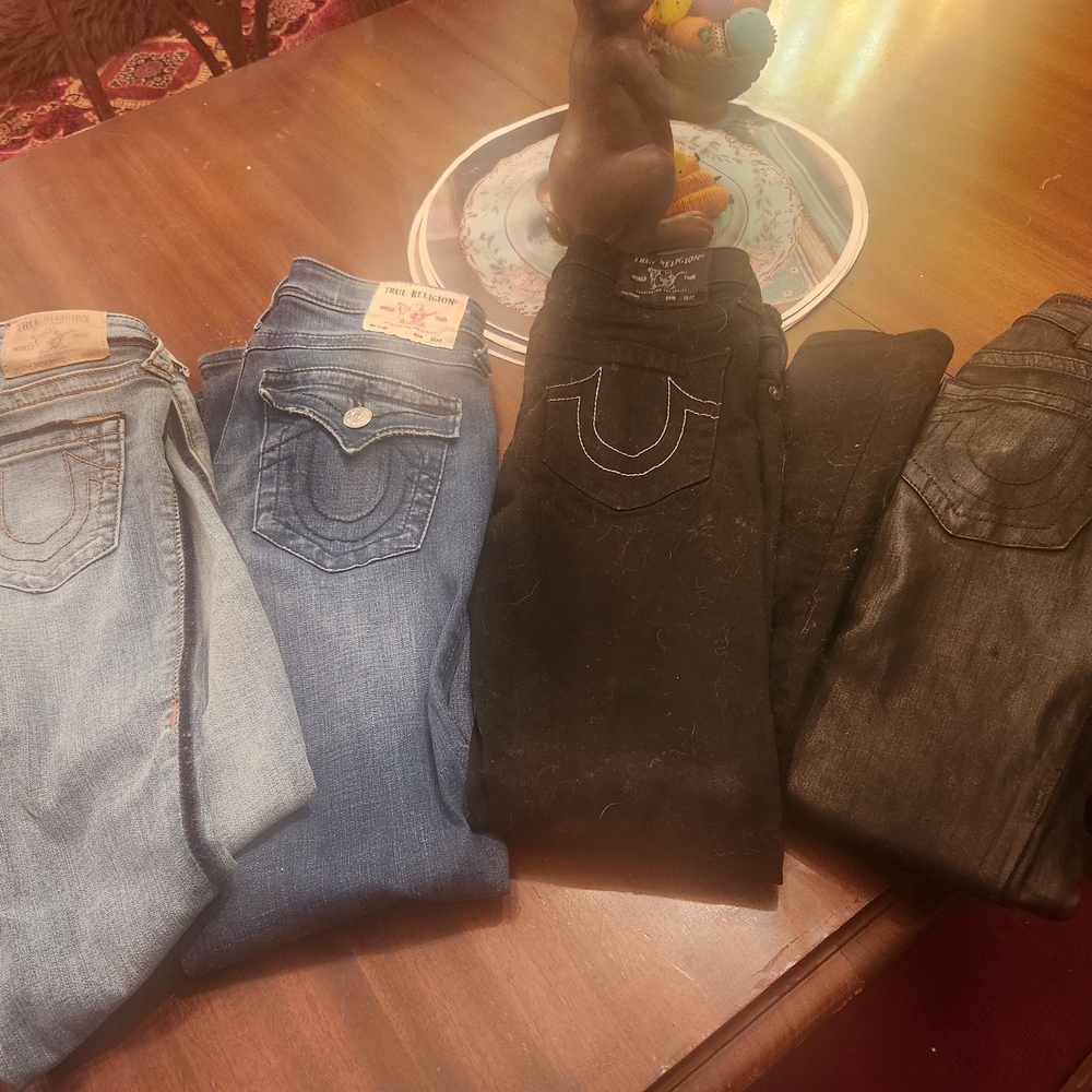True Religion Black and Blue Ankle Cropped Jeans